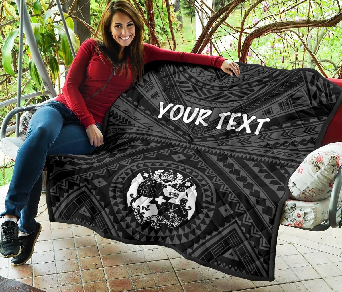 Tonga Personalised Premium Quilt - Tonga Seal With Polynesian Tattoo Style (Black)