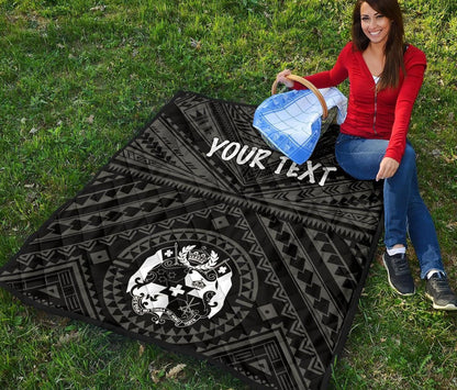 Tonga Personalised Premium Quilt - Tonga Seal With Polynesian Tattoo Style (Black)