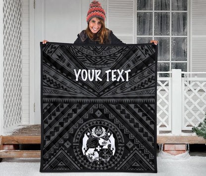 Tonga Personalised Premium Quilt - Tonga Seal With Polynesian Tattoo Style (Black)