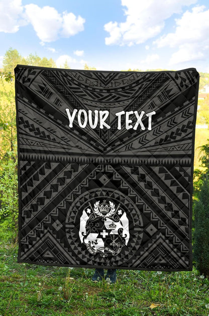 Tonga Personalised Premium Quilt - Tonga Seal With Polynesian Tattoo Style (Black)
