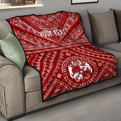 Tonga Personalised Premium Quilt - Tonga Seal With Polynesian Tattoo Style (Red)