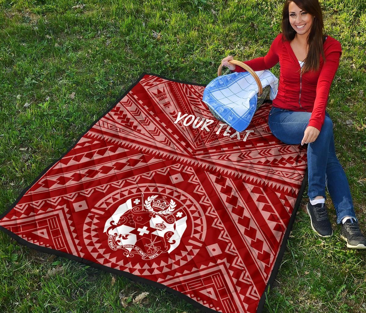 Tonga Personalised Premium Quilt - Tonga Seal With Polynesian Tattoo Style (Red)