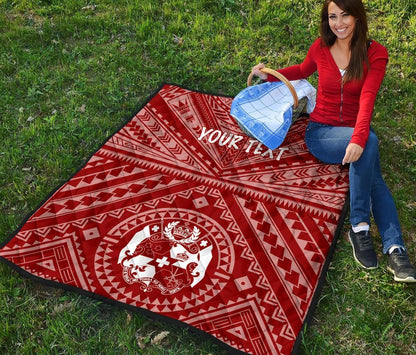 Tonga Personalised Premium Quilt - Tonga Seal With Polynesian Tattoo Style (Red)