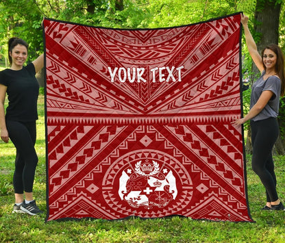 Tonga Personalised Premium Quilt - Tonga Seal With Polynesian Tattoo Style (Red)