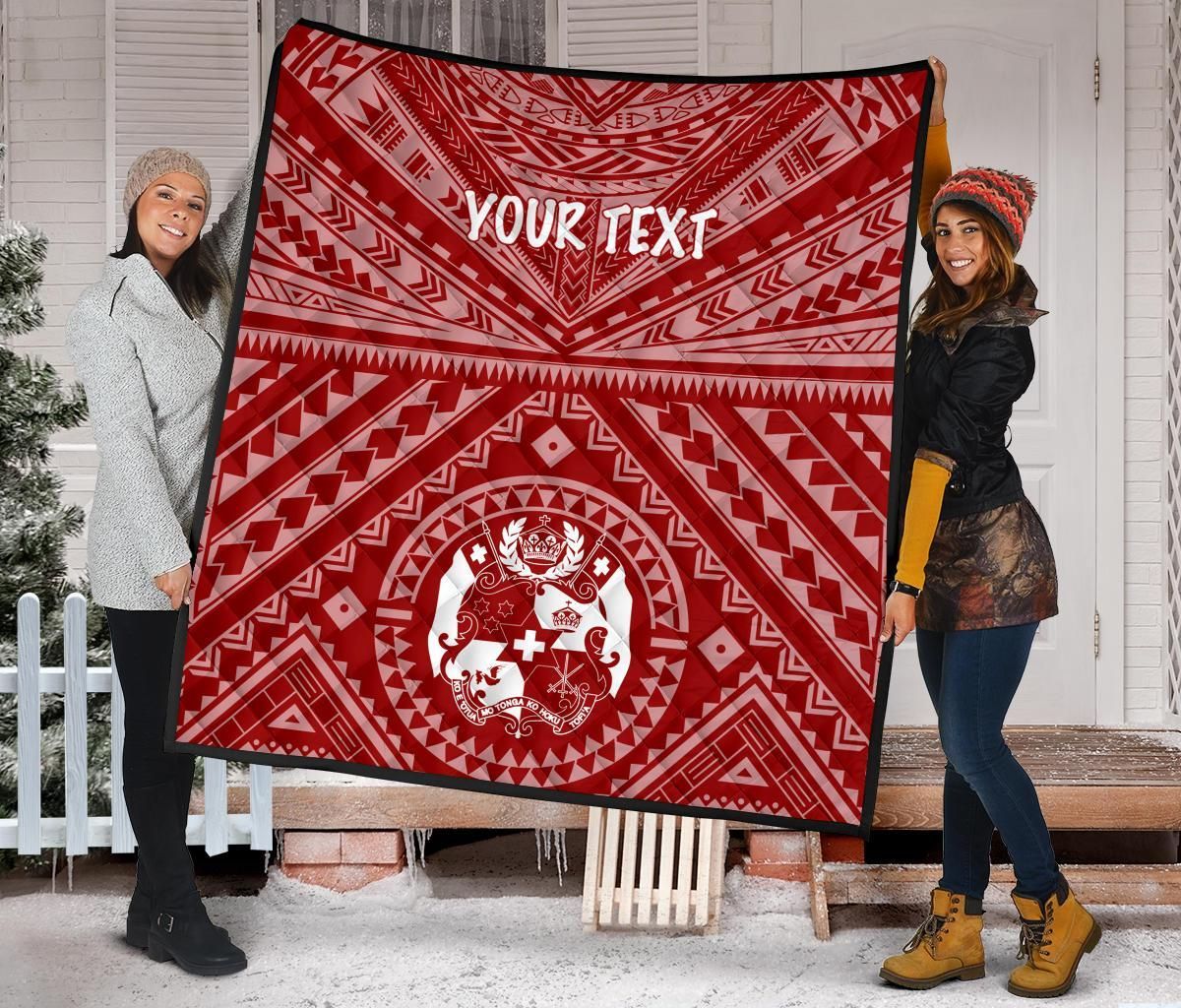 Tonga Personalised Premium Quilt - Tonga Seal With Polynesian Tattoo Style (Red)