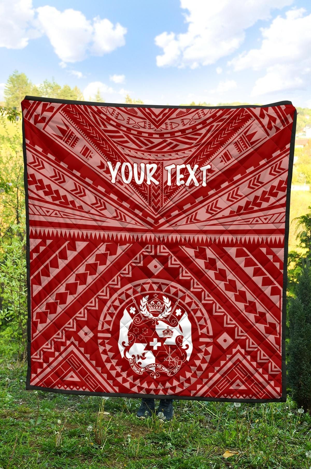 Tonga Personalised Premium Quilt - Tonga Seal With Polynesian Tattoo Style (Red)
