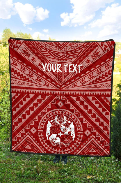 Tonga Personalised Premium Quilt - Tonga Seal With Polynesian Tattoo Style (Red)