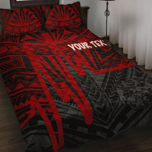 Tonga Personalised Quilt Bed Set - Tonga Seal In Heartbeat Patterns Style (Red)