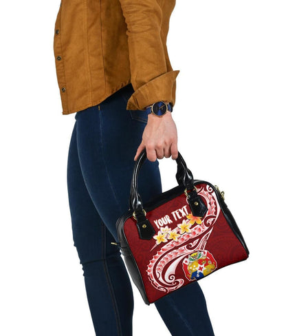 Tonga Personalised Shoulder Handbag - Tonga Coat Of Arms With Polynesian Patterns