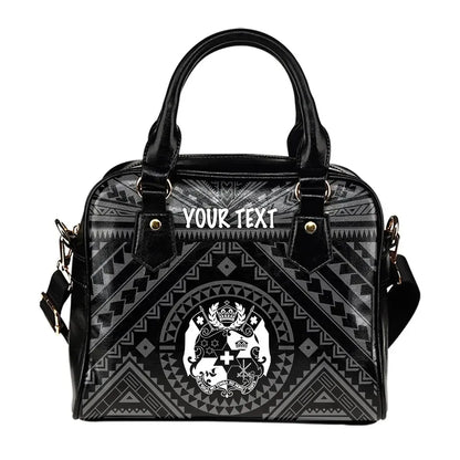 Tonga Personalised Shoulder Handbag - Tonga Seal With Polynesian Tattoo Style (Black)
