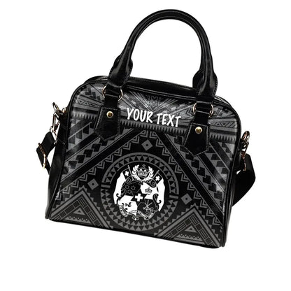 Tonga Personalised Shoulder Handbag - Tonga Seal With Polynesian Tattoo Style (Black)