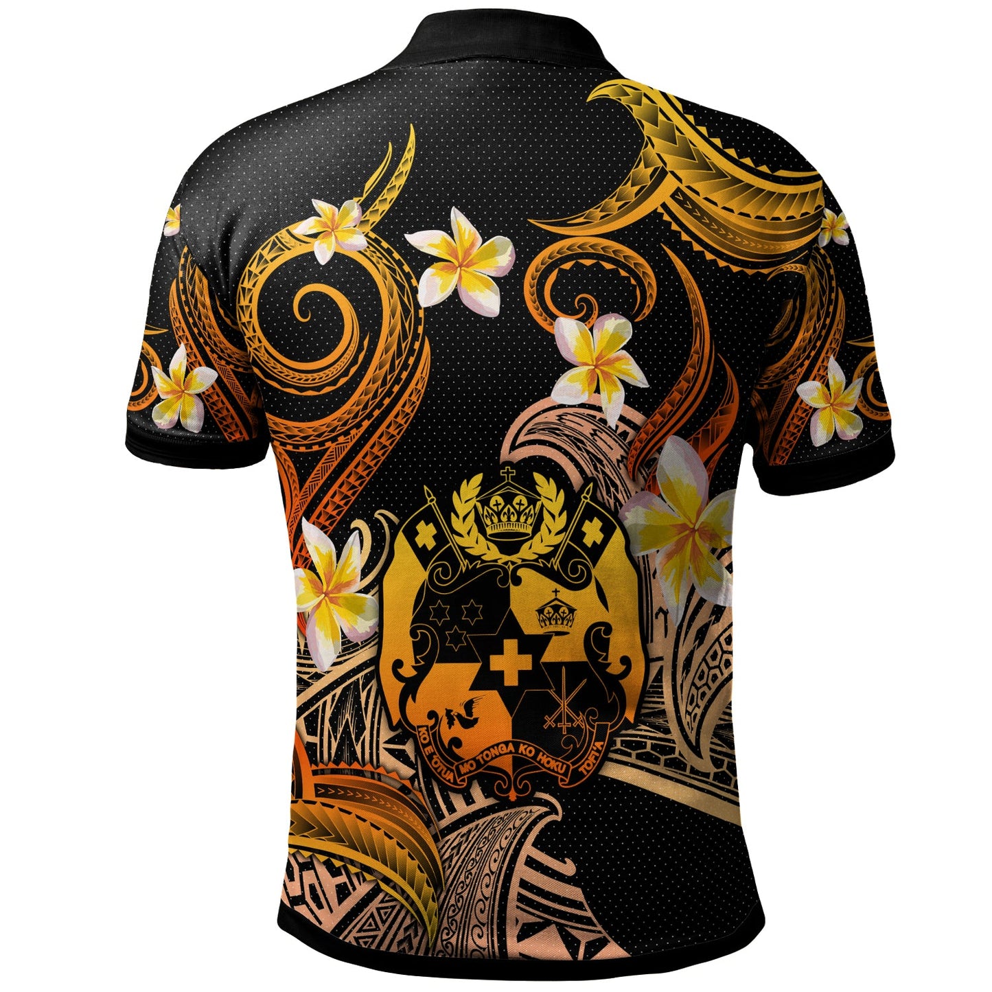 Tonga Polo Shirt - Custom Personalised Polynesian Waves with Plumeria Flowers (Orange)