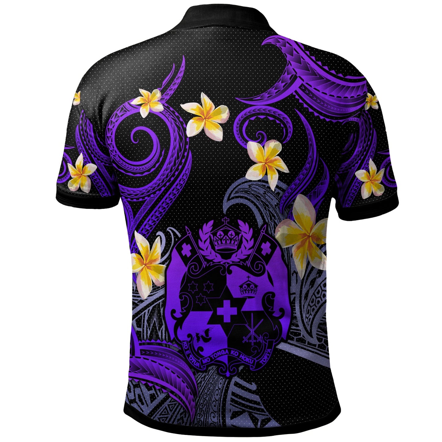 Tonga Polo Shirt - Custom Personalised Polynesian Waves with Plumeria Flowers (Purple)