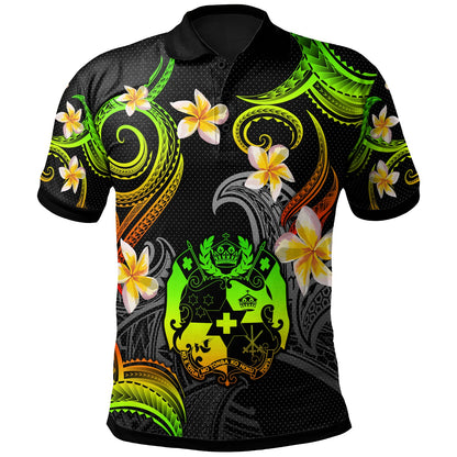 Tonga Polo Shirt - Custom Personalised Polynesian Waves with Plumeria Flowers (Reggae)