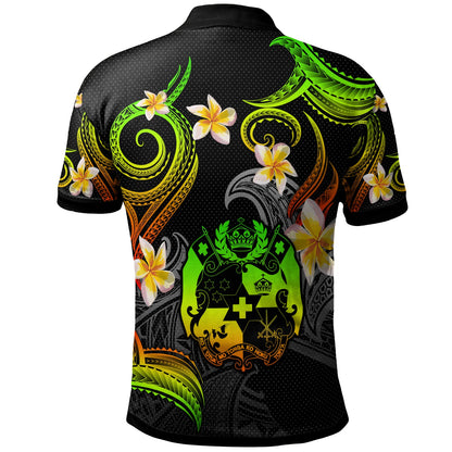 Tonga Polo Shirt - Custom Personalised Polynesian Waves with Plumeria Flowers (Reggae)