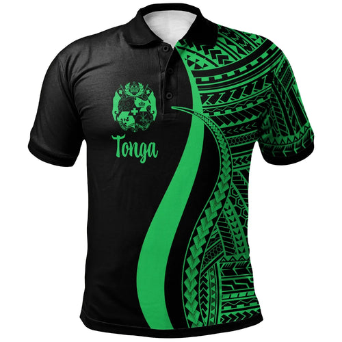 Tonga Polo Shirt Green - Polynesian Tentacle Tribal Pattern