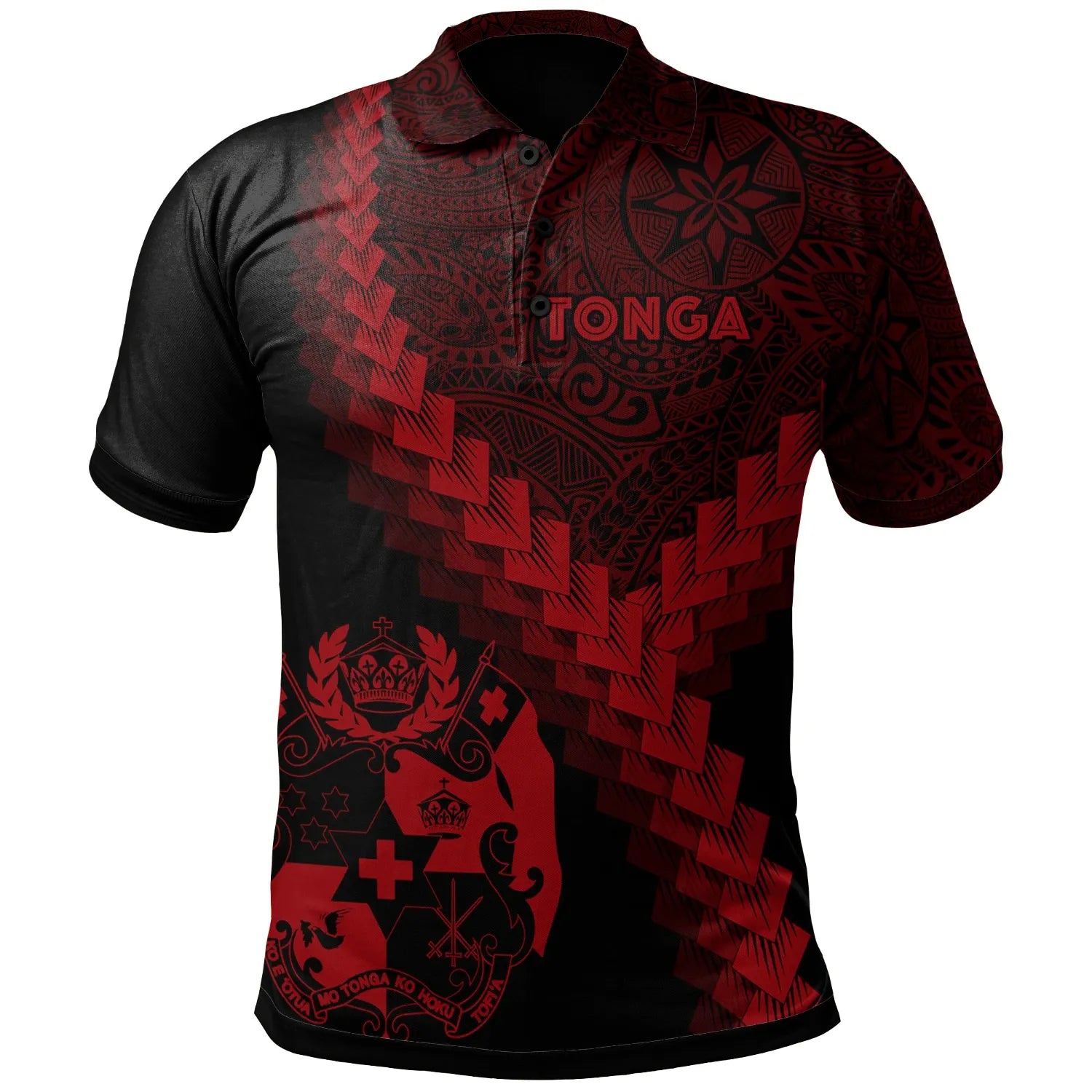 Tonga Polo Shirt - Tonga Coat Of Arms With Polynesian Tattoo Red