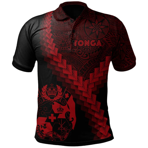 Tonga Polo Shirt - Tonga Coat Of Arms With Polynesian Tattoo Red