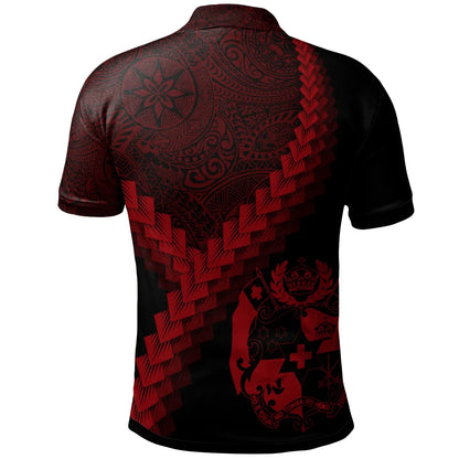 Tonga Polo Shirt - Tonga Coat Of Arms With Polynesian Tattoo Red