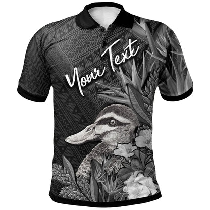 Tonga Polo Shirts - Custom Personalised Pacific Black Duck With Tropical Flowers
