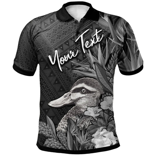 Tonga Polo Shirts - Custom Personalised Pacific Black Duck With Tropical Flowers