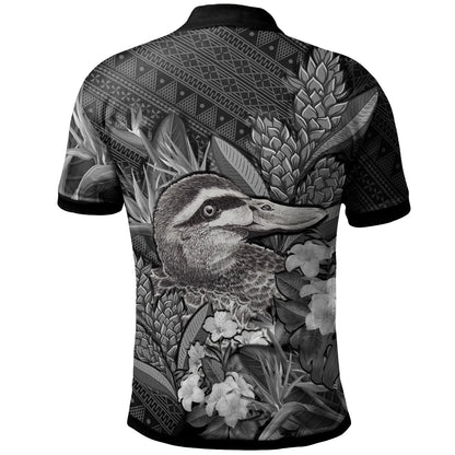 Tonga Polo Shirts - Custom Personalised Pacific Black Duck With Tropical Flowers