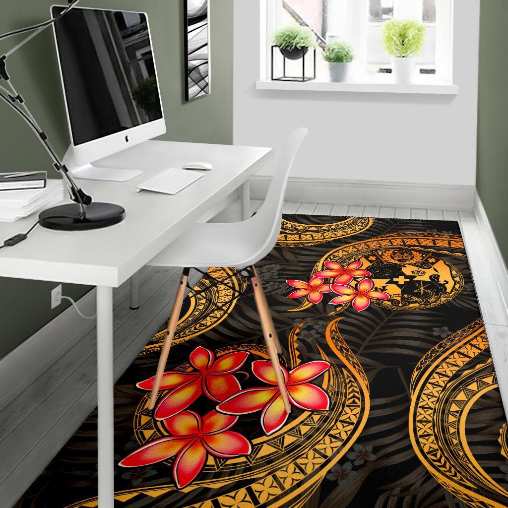 Tonga Polynesian Area Rug - Gold Plumeria