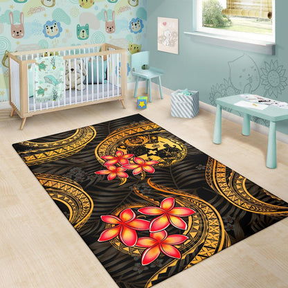 Tonga Polynesian Area Rug - Gold Plumeria