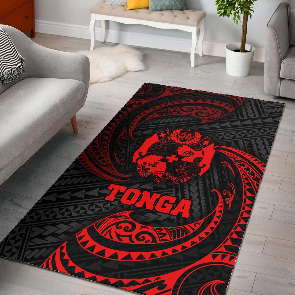 Tonga Polynesian Area Rug - Red Tribal Wave