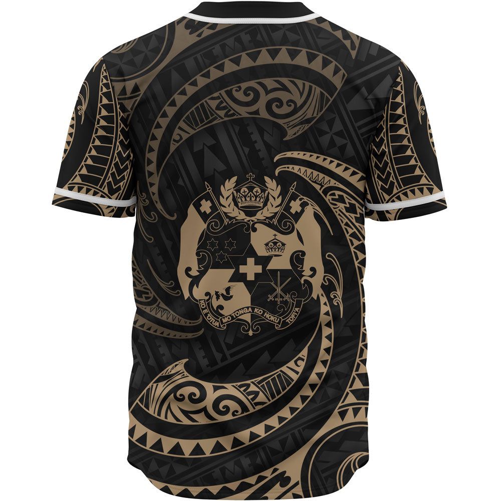 Tonga Polynesian Baseball Shirt - Gold Tribal Wave