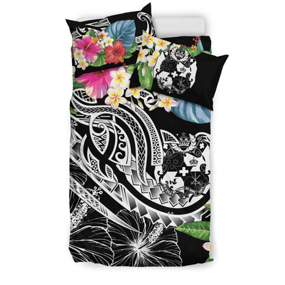 Tonga Polynesian Bedding Set - Summer Plumeria (Black)