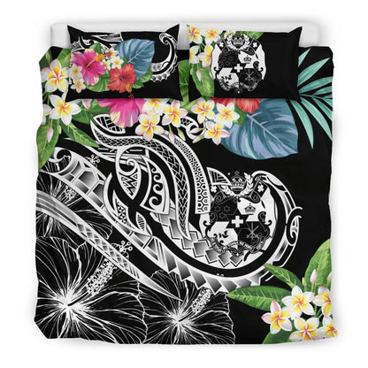 Tonga Polynesian Bedding Set - Summer Plumeria (Black)