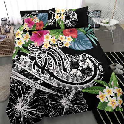Tonga Polynesian Bedding Set - Summer Plumeria (Black)
