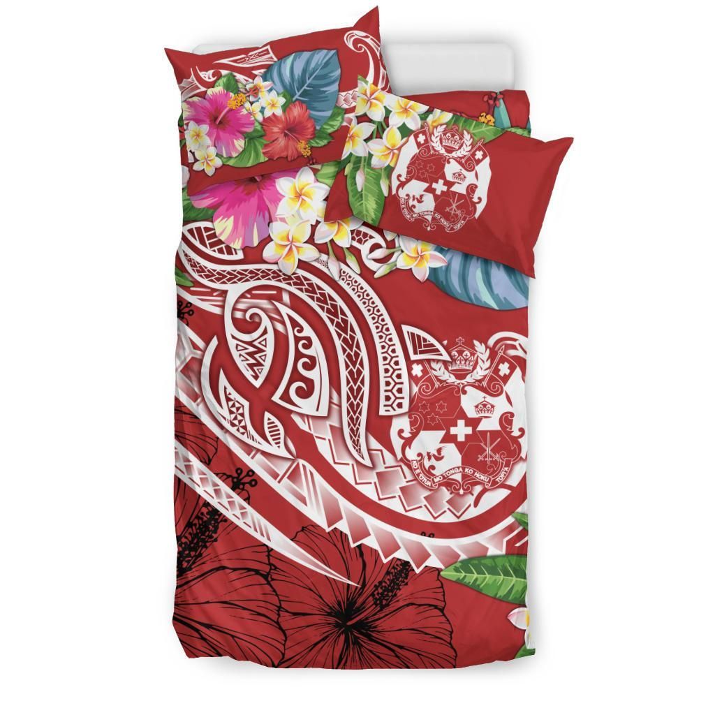 Tonga Polynesian Bedding Set - Summer Plumeria (Red)