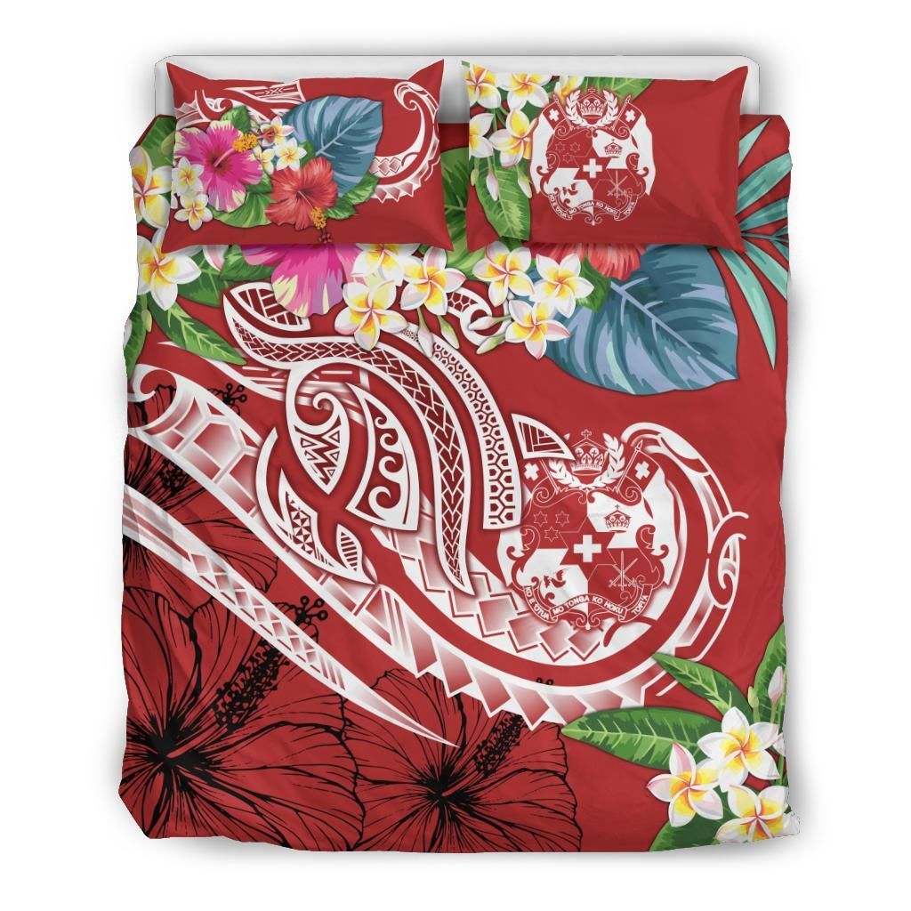 Tonga Polynesian Bedding Set - Summer Plumeria (Red)