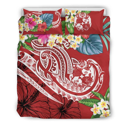 Tonga Polynesian Bedding Set - Summer Plumeria (Red)