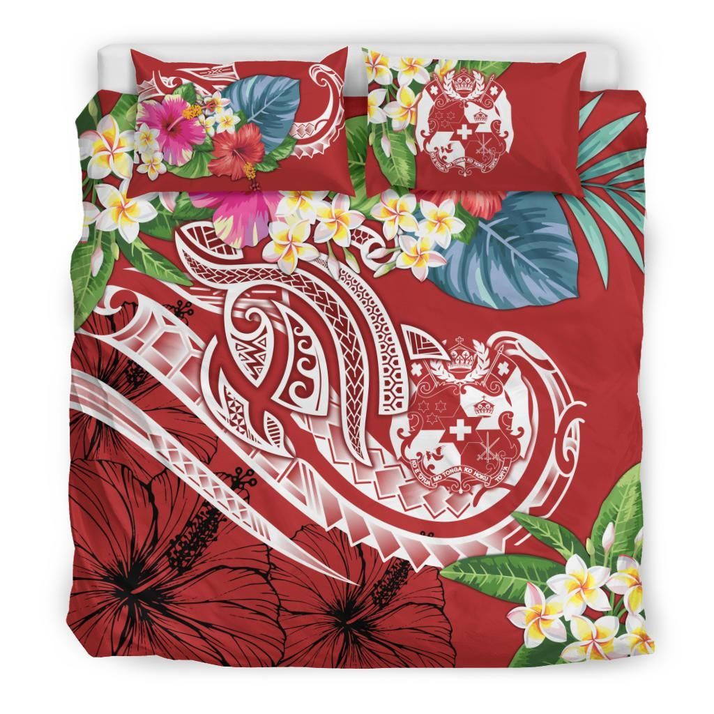 Tonga Polynesian Bedding Set - Summer Plumeria (Red)