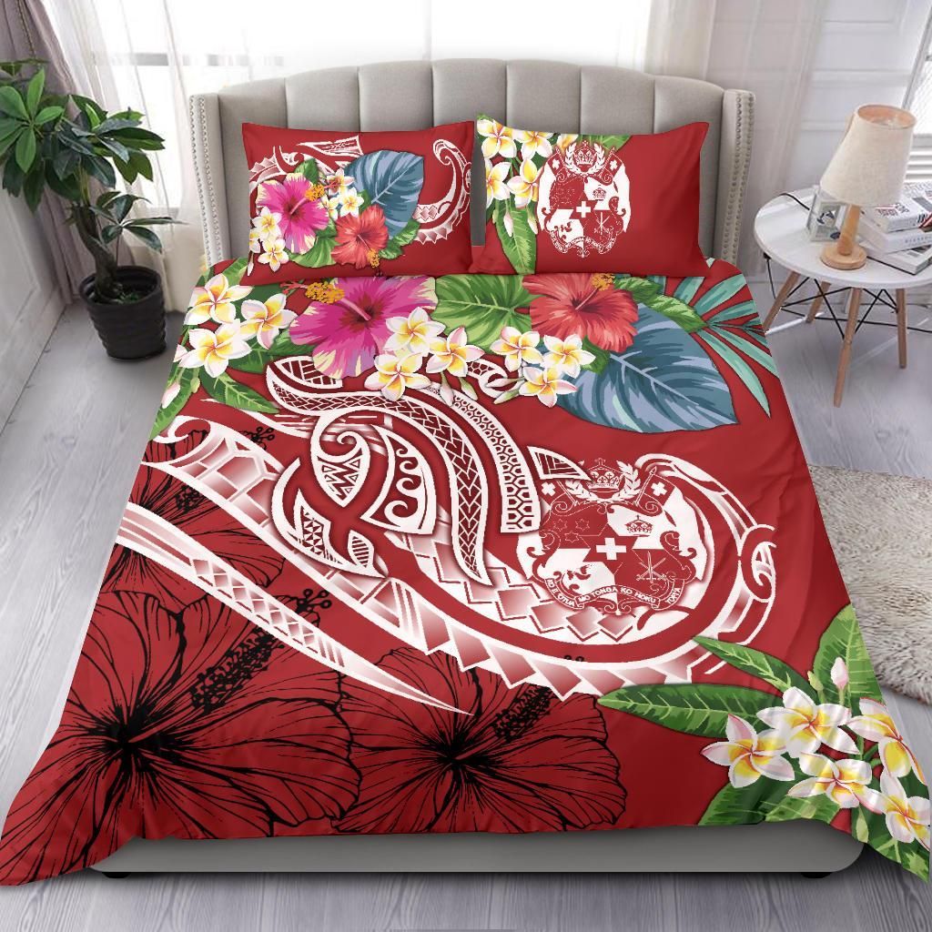 Tonga Polynesian Bedding Set - Summer Plumeria (Red)