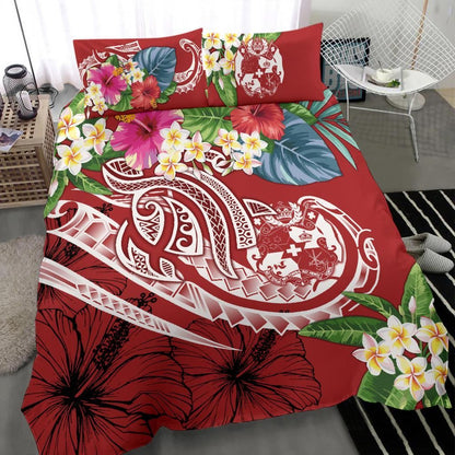 Tonga Polynesian Bedding Set - Summer Plumeria (Red)