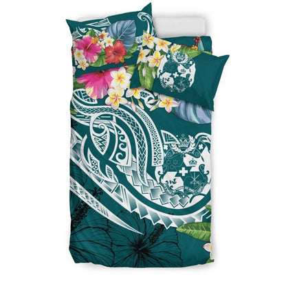 Tonga Polynesian Bedding Set - Summer Plumeria (Turquoise)