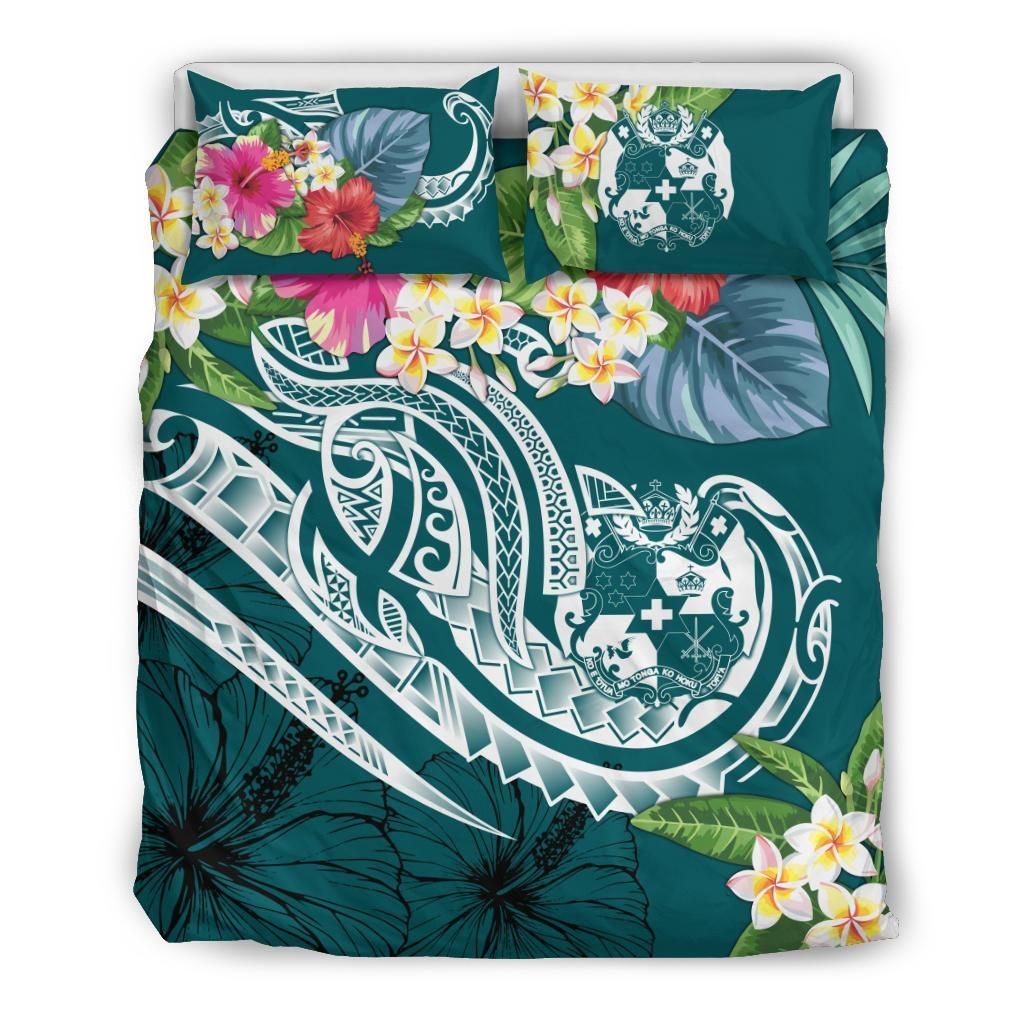 Tonga Polynesian Bedding Set - Summer Plumeria (Turquoise)