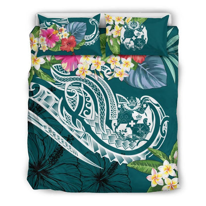 Tonga Polynesian Bedding Set - Summer Plumeria (Turquoise)