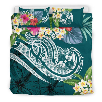 Tonga Polynesian Bedding Set - Summer Plumeria (Turquoise)