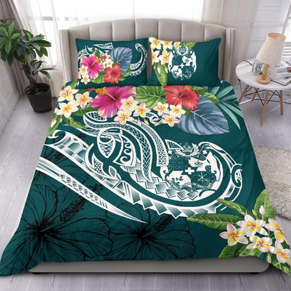 Tonga Polynesian Bedding Set - Summer Plumeria (Turquoise)