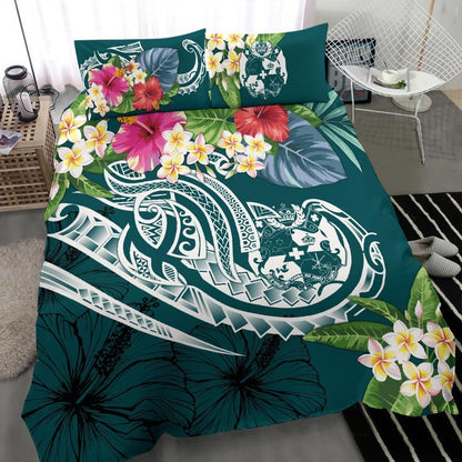 Tonga Polynesian Bedding Set - Summer Plumeria (Turquoise)