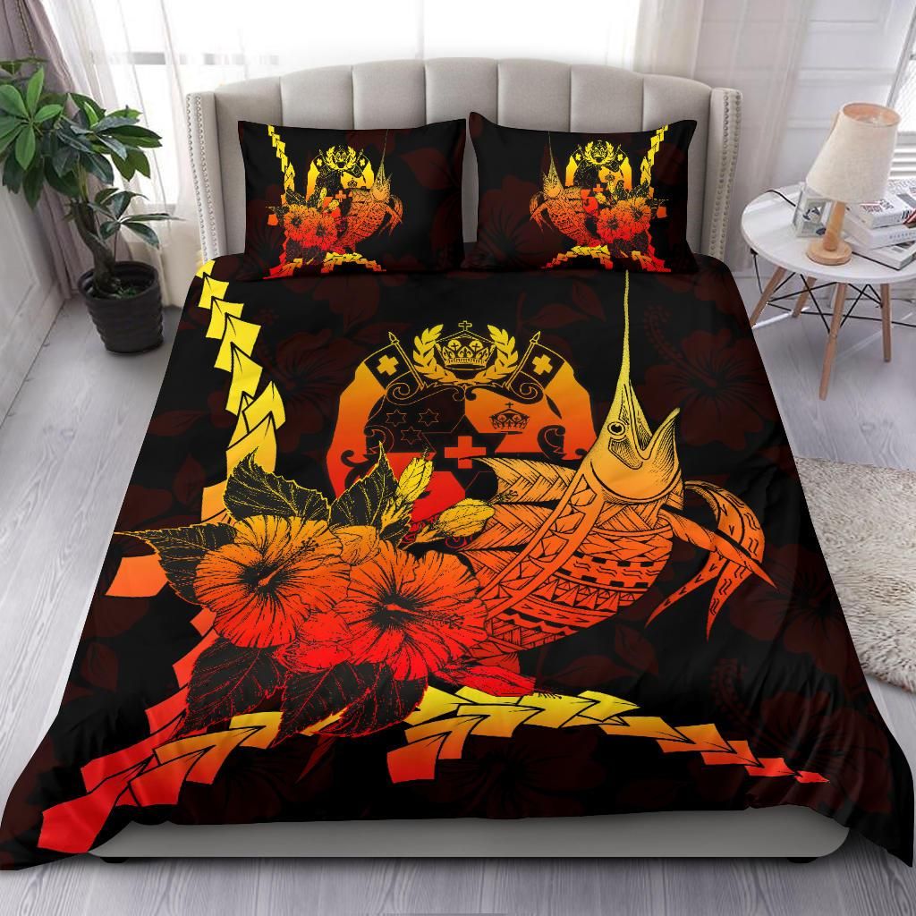 Tonga Polynesian Bedding Set - Swordfish With Hibiscus