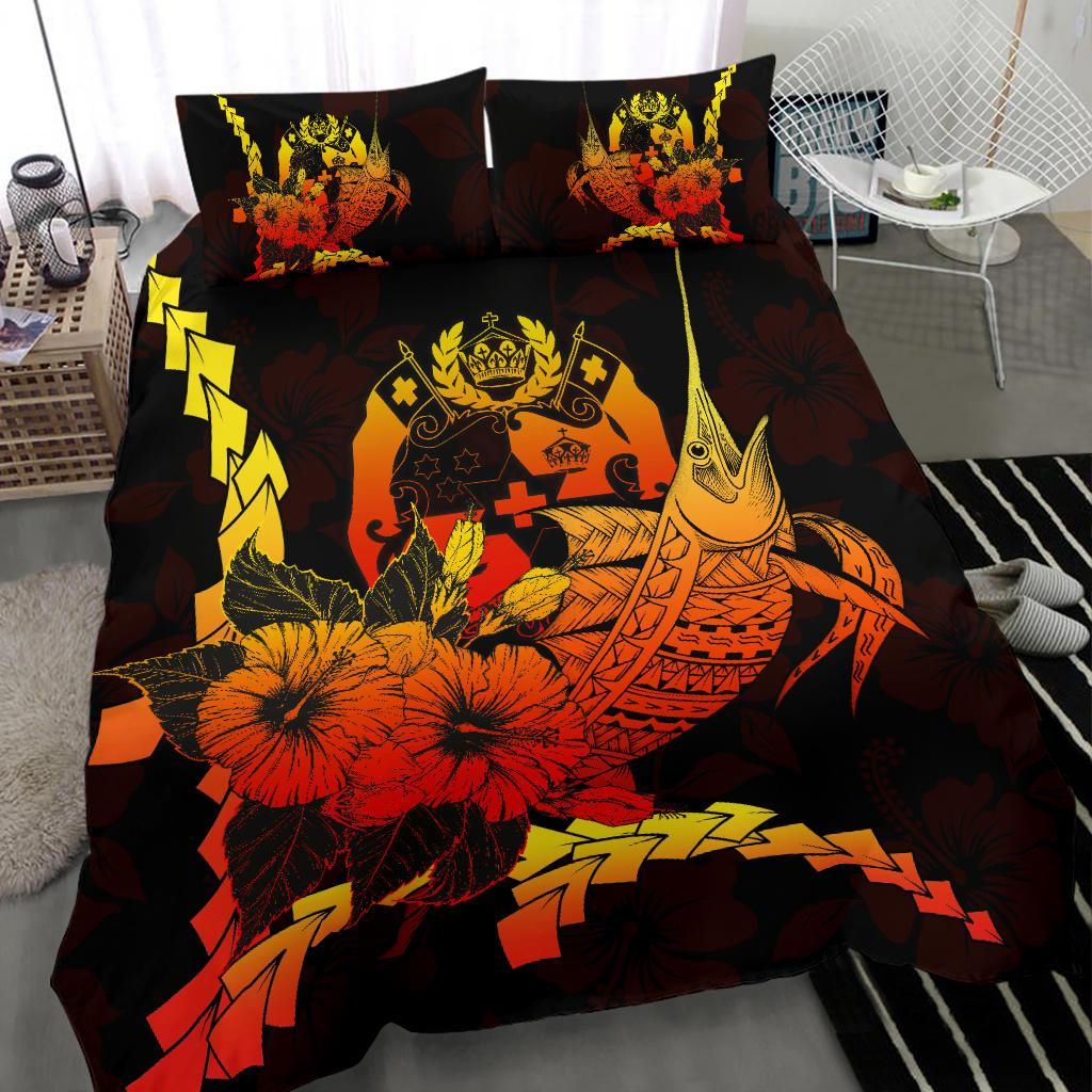 Tonga Polynesian Bedding Set - Swordfish With Hibiscus