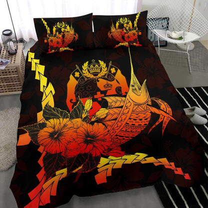 Tonga Polynesian Bedding Set - Swordfish With Hibiscus