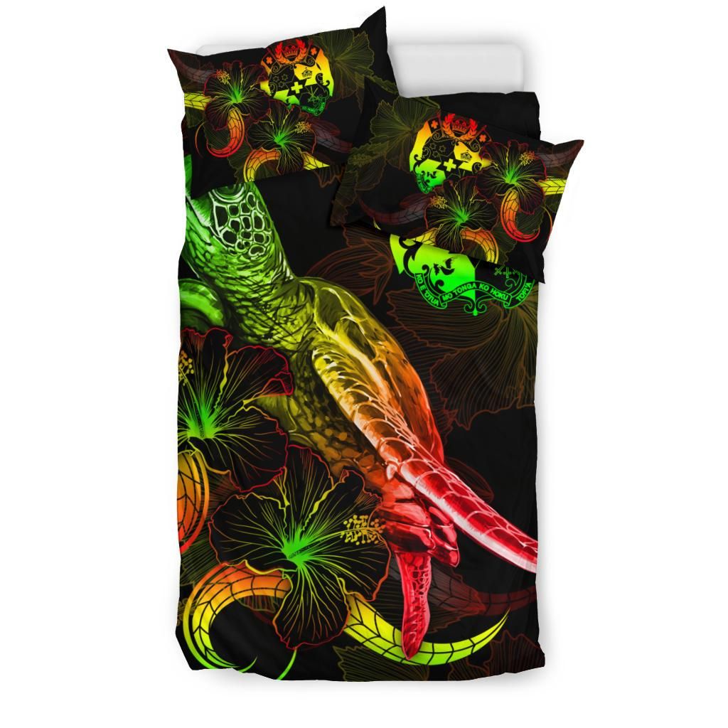 Tonga Polynesian Bedding Set - Turtle With Blooming Hibiscus Reggae
