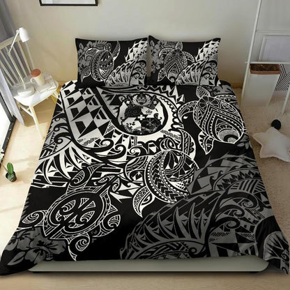 Polynesian Duvet Cover - Tonga Bedding Set - White Turtle Flowing